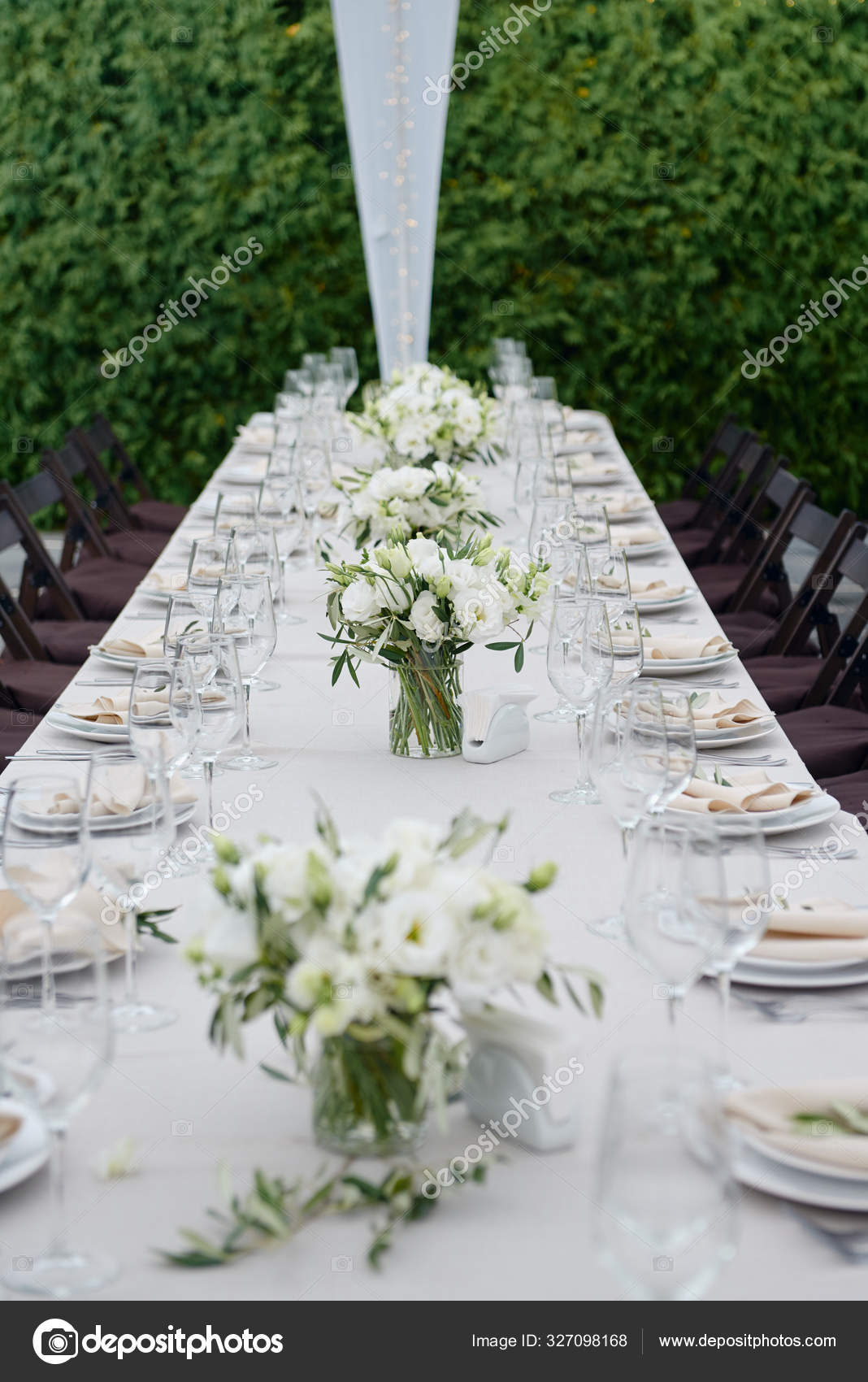 Table Setting With Sparkling Wineglasses And Cutlery At Wedding Reception Outdoors Stock Photo Image By C D Duda 327098168