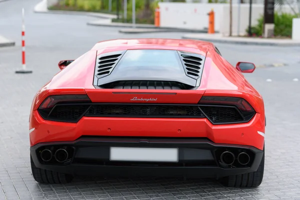 Dubai Emirados Árabes Unidos Janeiro 2017 Supercarro Luxo Vermelho Lamborghini — Fotografia de Stock