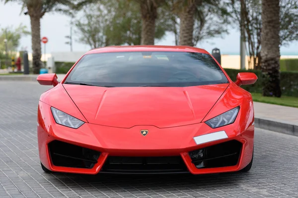 Dubai Eau Janvier 2017 Supercar Luxe Rouge Lamborghini Aventador Roadster — Photo