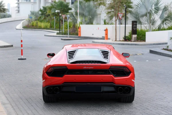 Dubai Emirados Árabes Unidos Janeiro 2017 Supercarro Luxo Vermelho Lamborghini — Fotografia de Stock