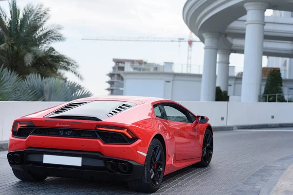 Dubai Emirados Árabes Unidos Janeiro 2017 Supercarro Luxo Vermelho Lamborghini — Fotografia de Stock