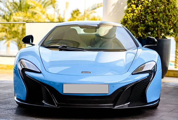 Dubai Bae Hazi Ran 2017 Mavi Lüks Süper Araba Mclaren — Stok fotoğraf