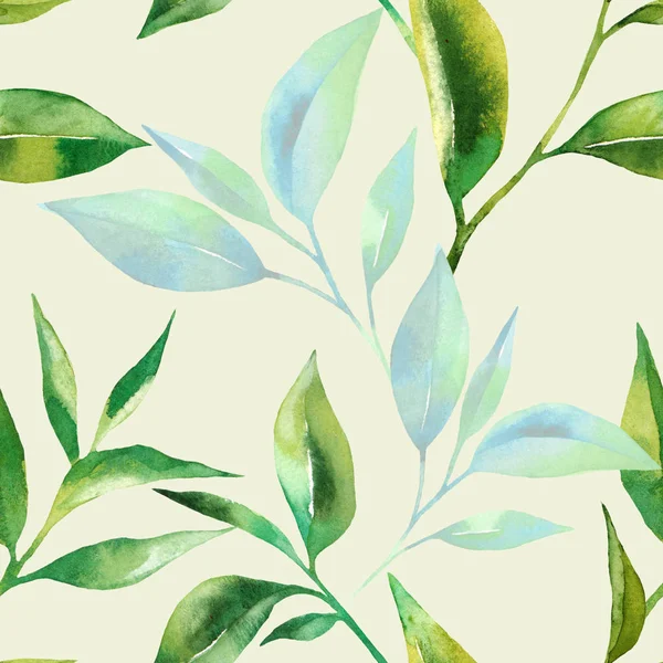 Seamless pattern with tea leaves watercolor — Stock Photo, Image