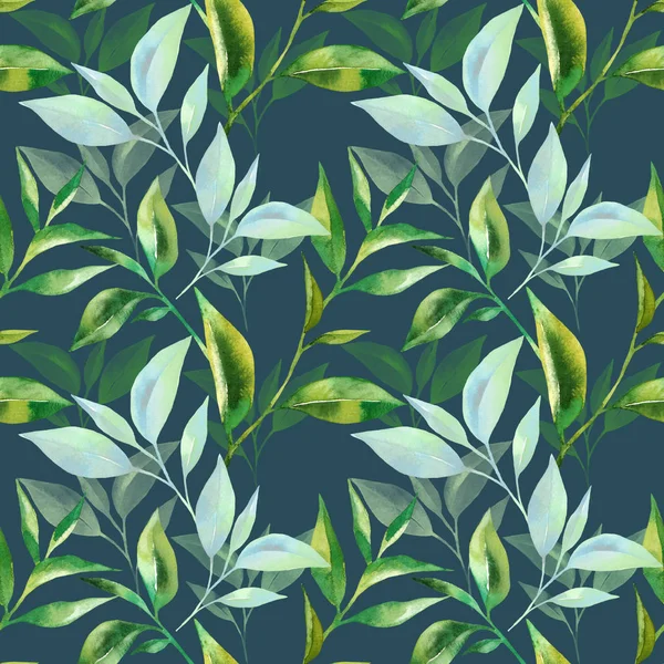 Nahtloses Muster mit Teeblättern Aquarell — Stockfoto
