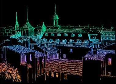 Eski bir Avrupa şehri çatılar. 