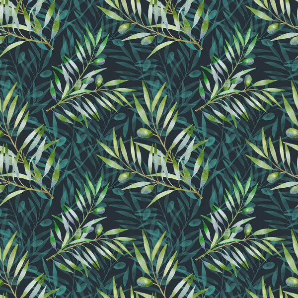 Seamless pattern with olive branches. — Stock Photo, Image