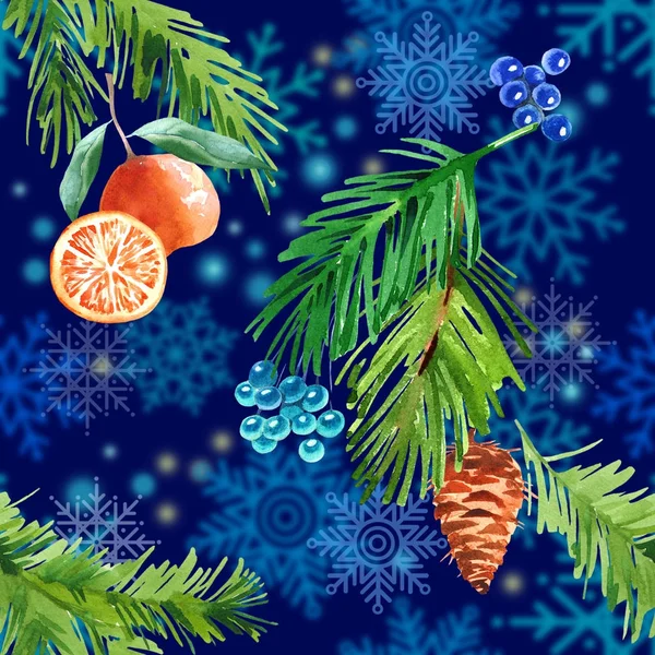 눈송이 스프루 지점과 크리스마스 크리스마스 포장에 패턴입니다 파란색 — 스톡 사진