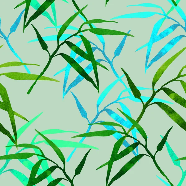 Λουλουδάτο Μοτίβο Άνευ Ραφής Μπαμπού Υποκατάστημα Πράσινο Φόντο — Φωτογραφία Αρχείου