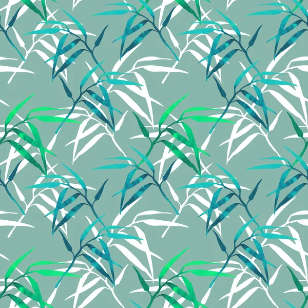  floral seamless pattern with bamboo branch on green background