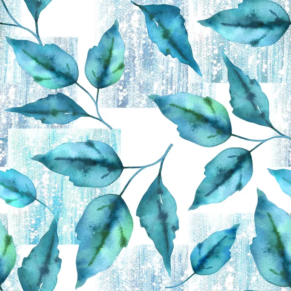 Padrão Sem Costura Floral Com Folhas Primavera Azul Mão Desenhado — Fotografia de Stock