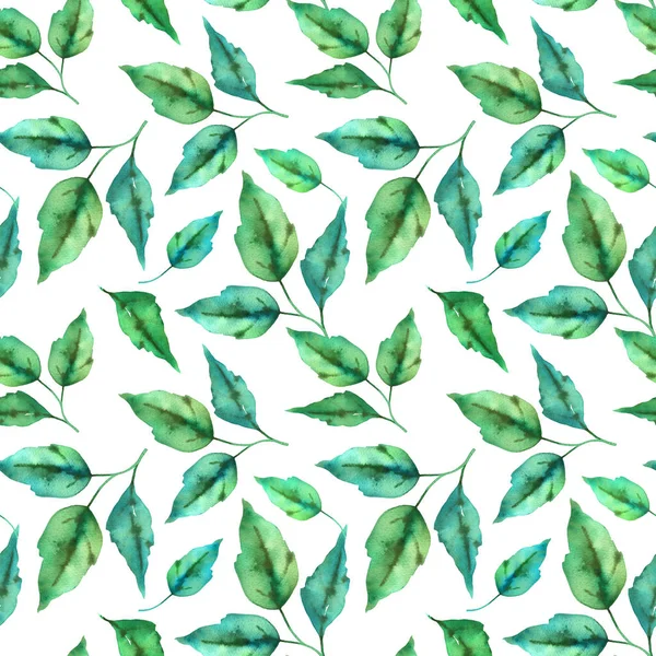 Квітковий Безшовний Візерунок Весняно Зеленим Листям Руці Намальований Акварельний Стиль — стокове фото