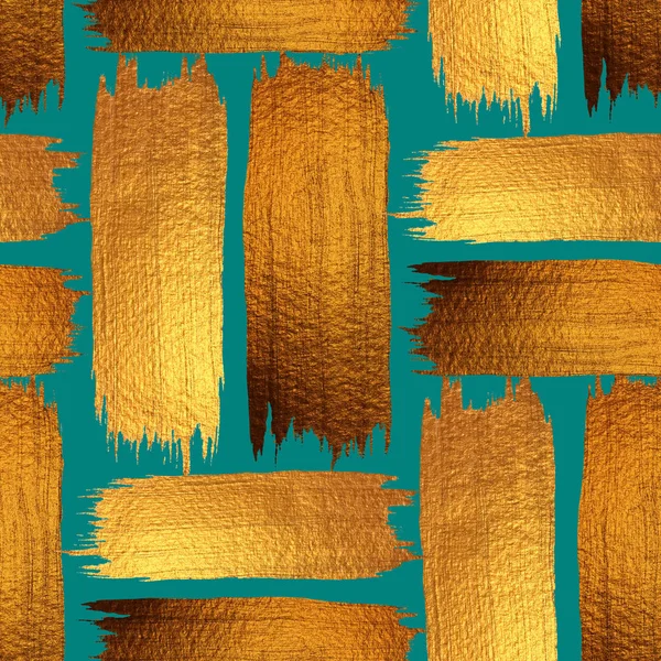 Абстрактний Безшовний Візерунок Пензлями Золотим Бірюзовому Фоні — стокове фото