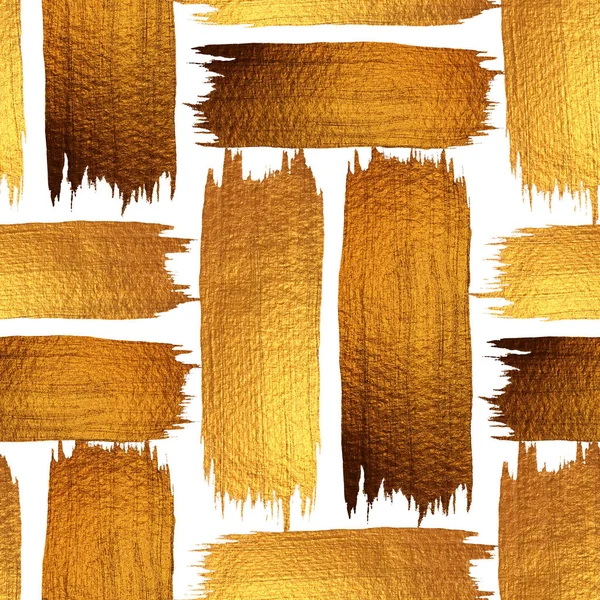 Абстрактний Безшовний Візерунок Пензлями Золотим Білому Тлі — стокове фото