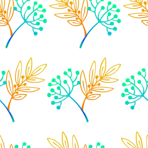 Bloemen Abstract Naadloos Patroon Met Handgetekende Tak Met Bessen Lijn — Stockvector