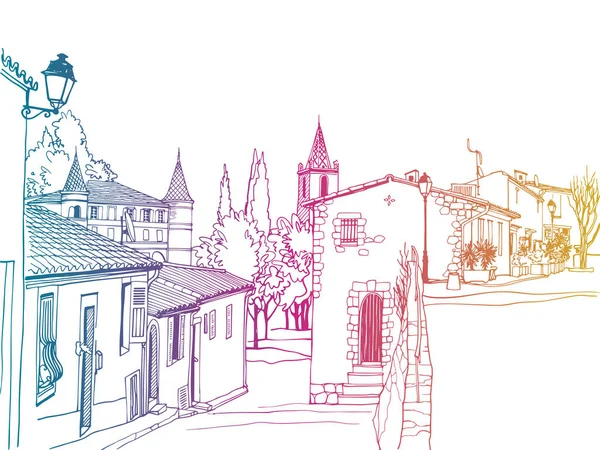 Rua Velha Provence Romântico França Fundo Urbano Estilo Esboço Desenhado —  Vetores de Stock