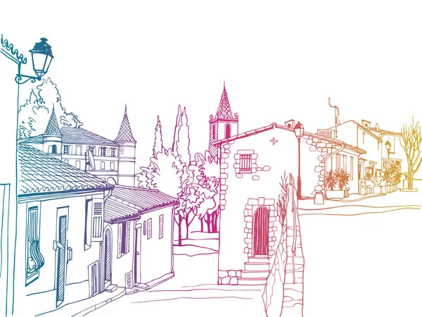 Vieille Rue Dans Provence Romantique France Fond Urbain Dessin Main — Image vectorielle