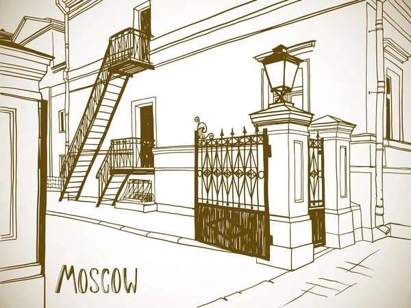 Гарна Вулиця Старої Москви Міське Тло Руському Стилі Малював Ескіз — стоковий вектор