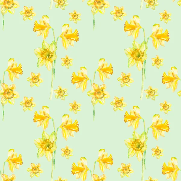 Floral Seamless Pattern Yellow Narcissus Watercolor Spring Floral Background Hand — 스톡 사진
