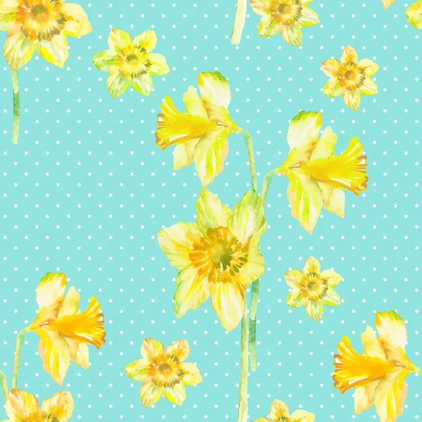 Padrão Sem Costura Floral Com Narciso Amarelo Aquarela Fundo Floral — Fotografia de Stock