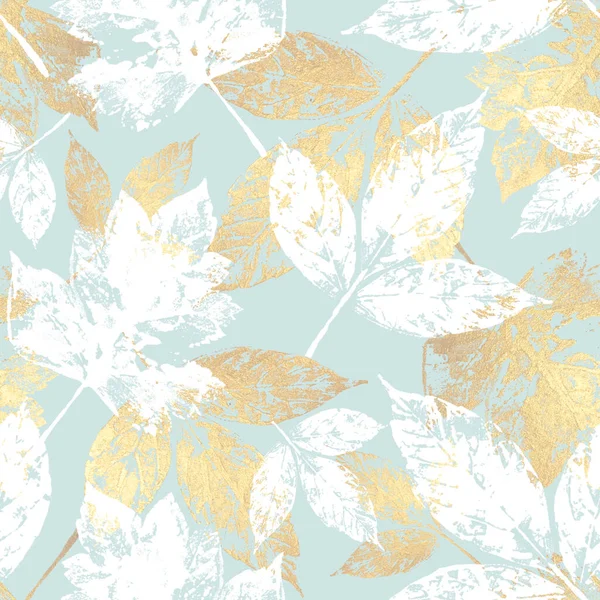 Bloemen Naadloos Patroon Met Gouden Bladeren Handgetekende Stijl Kleurrijke Achtergrond — Stockfoto