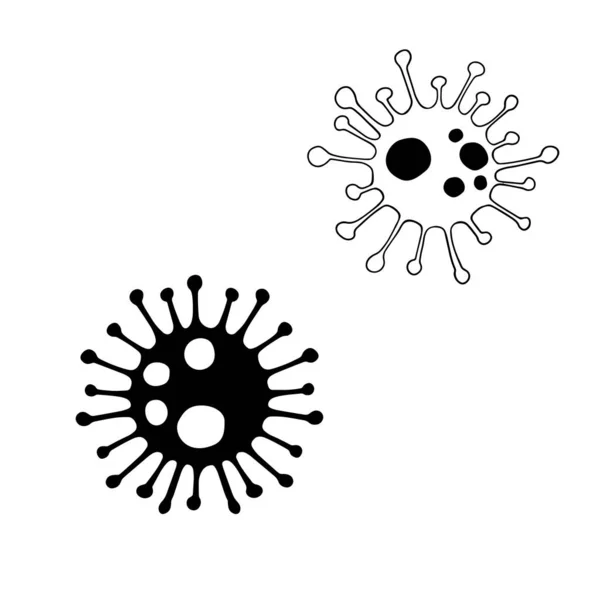 Ícones Bactérias Coronavírus Estilo Esboço Desenhado Mão Parem Epidemia Perigo — Vetor de Stock