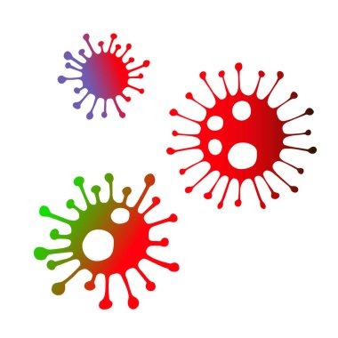 Koronavirüs bakteri simgeleriyle tıbbi set. El çizimi taslak tarzı. Tehlike. Beyaz arkaplanda renkli vektör illüstrasyonu.