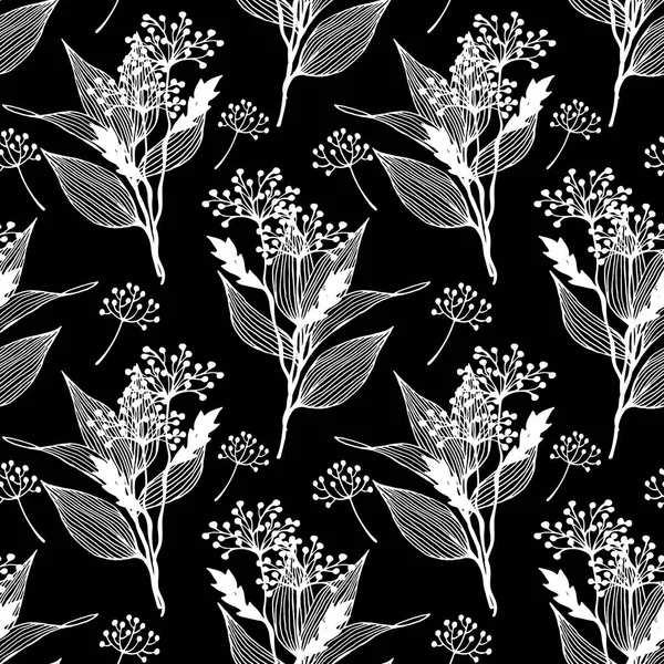 Florales Abstraktes Nahtloses Muster Mit Handgezeichneten Blättern Und Pflanzen Linienkunst — Stockfoto