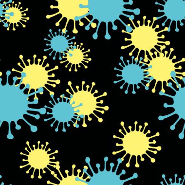Koronavirüs bakteri simgeleriyle soyut ve pürüzsüz desen. Koronavirüse karşı koruma. El çizimi çizim biçimi. 