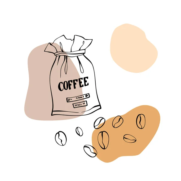Kaffeesäcke Und Kaffeebohnen Leinentüten Mit Kaffeebohnen Isoliert Auf Weiß Traditionelles — Stockvektor