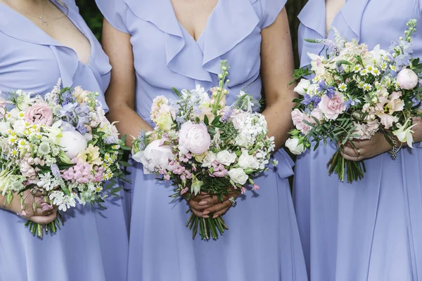 Bride Holding Wedding Bouquet Succulent Flowers Close — Stock Photo, Image