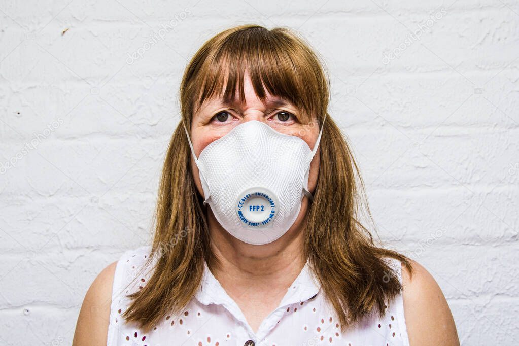 face of a woman wearing surgical mask during Covid 19 UK