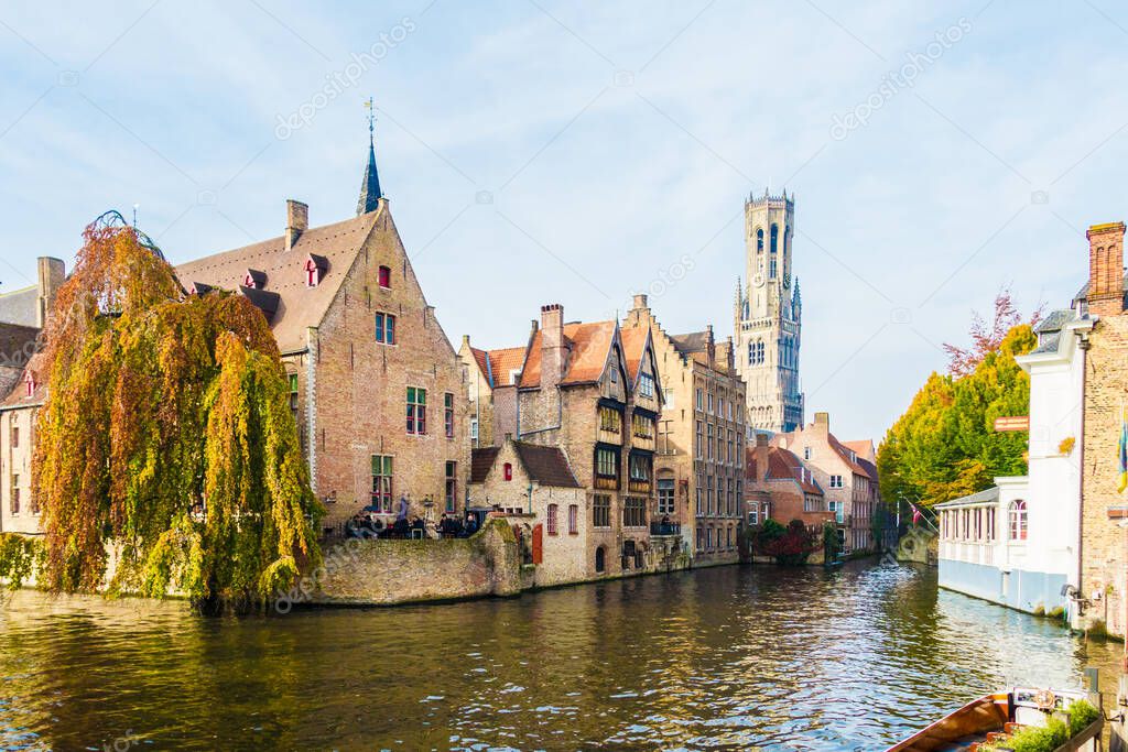Belguim Bruges 30th October 2016 Canal and medieval houses. Bruges Brugge