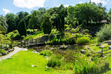 Avenham ve Miller Park 'taki Japon Bahçesi' ndeki gölet ve çimlere bakın.