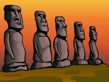 Easter Island. Stone idols. The story of the lost civilization. Vector Image. clipart