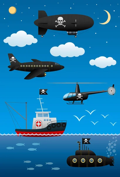 Pirate transport and technology. A fantastic world of pirates. — Stock Vector