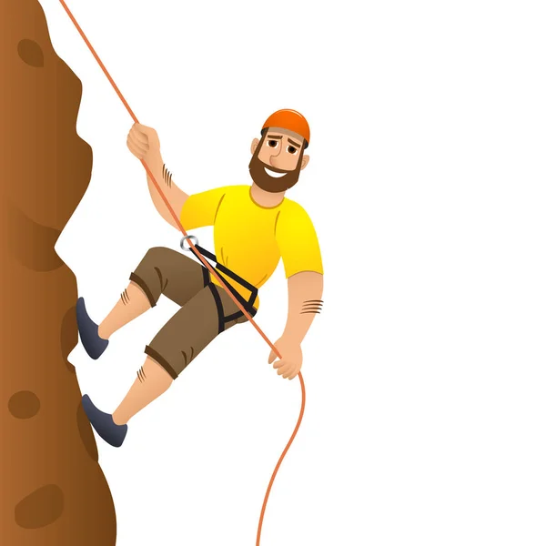 Rock climber. Man commits to rise the steep slope. Cartoon character. — Stock Vector