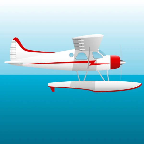 Weißes Wasserflugzeug. Wasserflugzeug am Himmel über dem Meer. Vektorbild. — Stockvektor