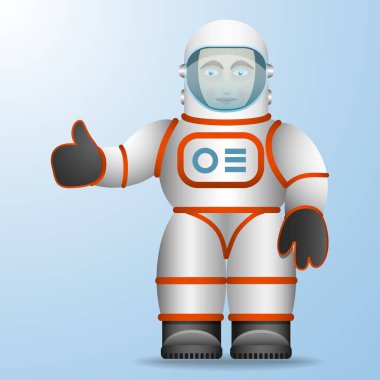 Beyaz elbiseli bir astronot. Karikatür tarzı. Vektör görüntü.