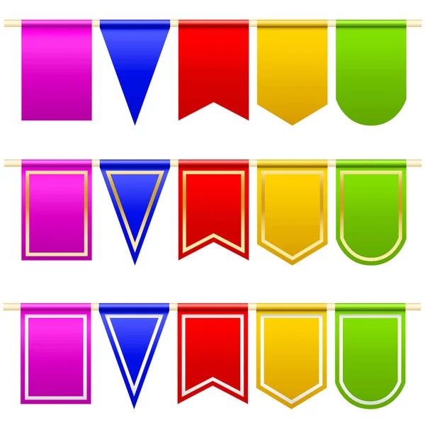 Ställ in festivalen flaggor av olika färger och former. Vit bakgrund. — Stock vektor