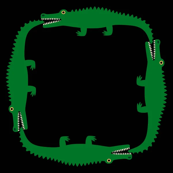 Hintergrund des Krokodils. Ziermuster. schwarzes Feld und grüne Krokodile. Vektorbild. — Stockvektor