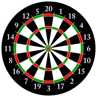 Dart. Dart için hedef. Yalıtılmış nesne. Beyaz arka plan. Vektör