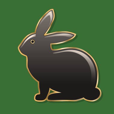 Paskalya tavşanı. Altın Çerçeve koyu gri tavşan. parlak bitirmek. yeşil arka plan.