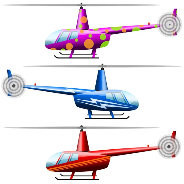 Ställ in helikoptrar. Vit bakgrund. isolerade objekt. — Stock vektor