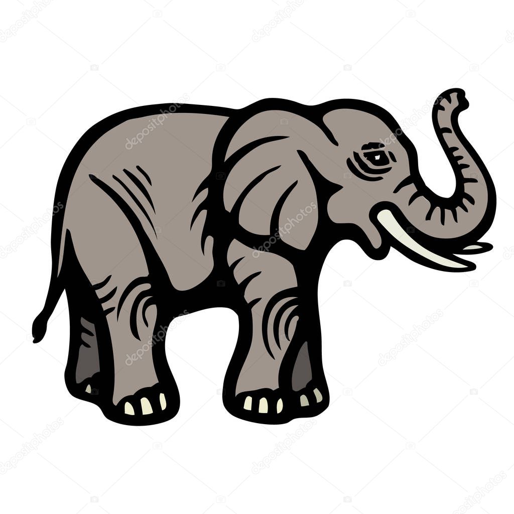Elephant. Flat Image. Isolated object. White background Vector illustration