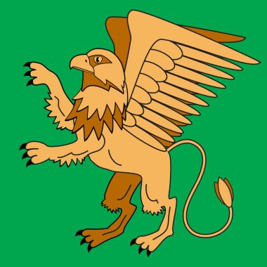 Griffin. Mitolojik yaratıklar. Masalları ve Hanedanlık armaları. İzole karakter. Vektör çizimler.