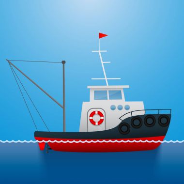 Tugboat. Fisherman ship. Cartoon style. Funny picture. Vector Image. clipart