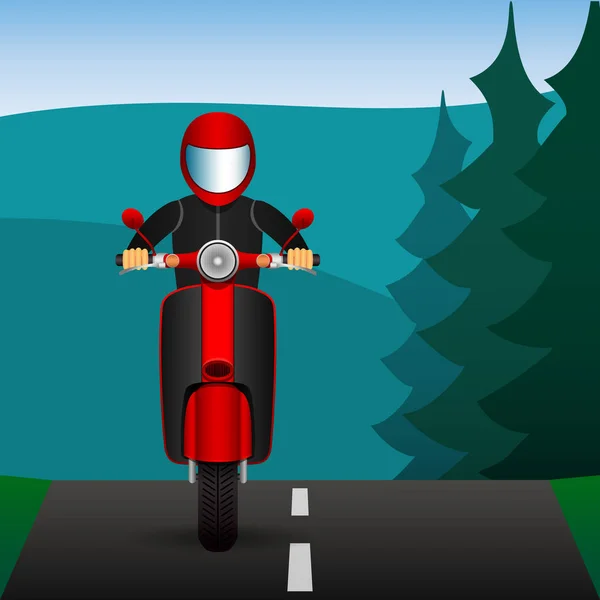Scooter paseos por caminos de asfalto en el bosque. Imagen vectorial . — Vector de stock