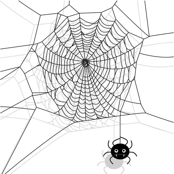 Vector spinnenweb en kleine spin op witte achtergrond. Cartoon afbeelding. — Stockvector