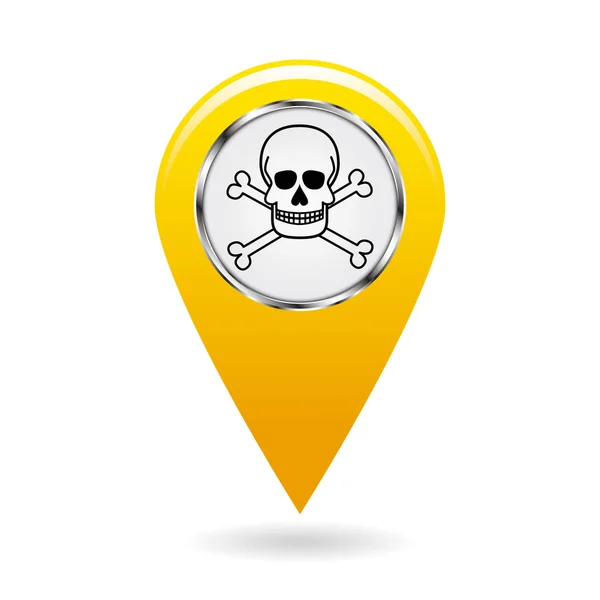 Map pointer. Index of poisonous substances on the area map. safety symbol. Yellow object on a white background. Vector illustration. — Stock Vector