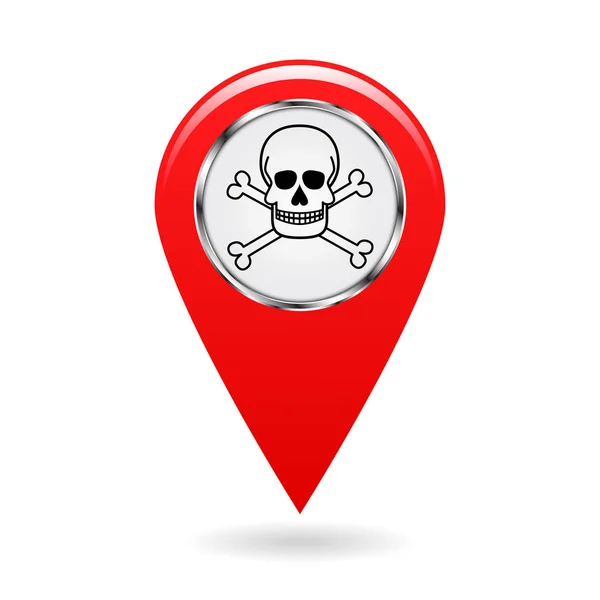 Map pointer. Index of poisonous substances on the area map. safety symbol. Red object on a white background. Vector illustration. — Stock Vector